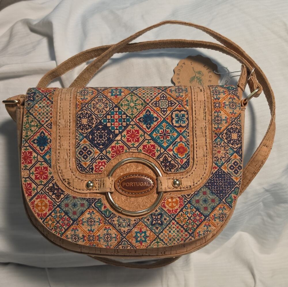 Natural Cork Cossbody Portugal Purse Shoulder Bag Sustainable 9½" x 7"